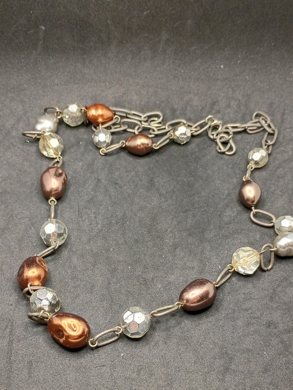 Women's Brown Pearl & Crystal Chain Necklace
